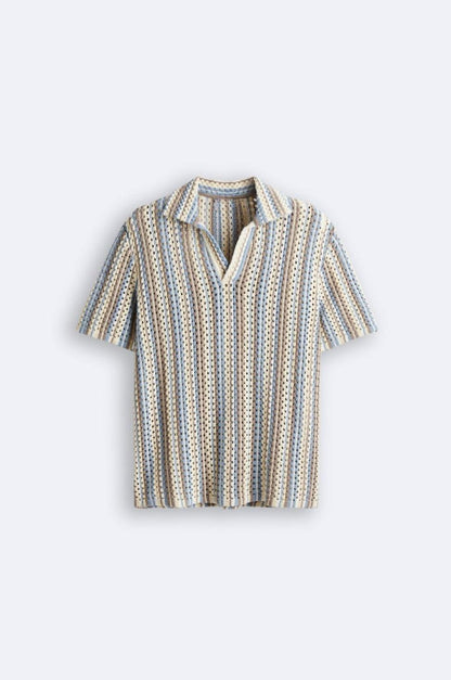 Polo Uomo in Cotone a Maglia Leggera con Motivo a Righe - Brentozzi