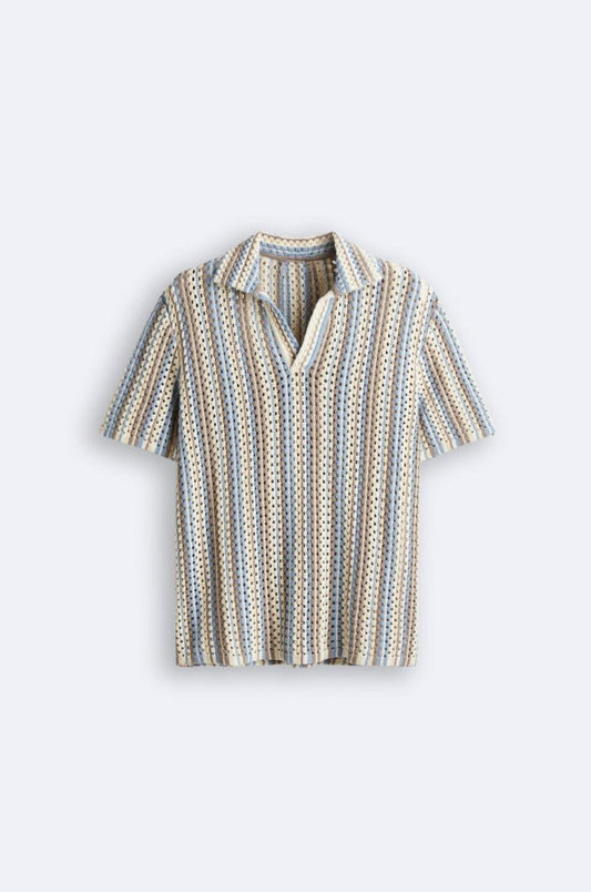 Polo Uomo in Cotone a Maglia Leggera con Motivo a Righe - Brentozzi