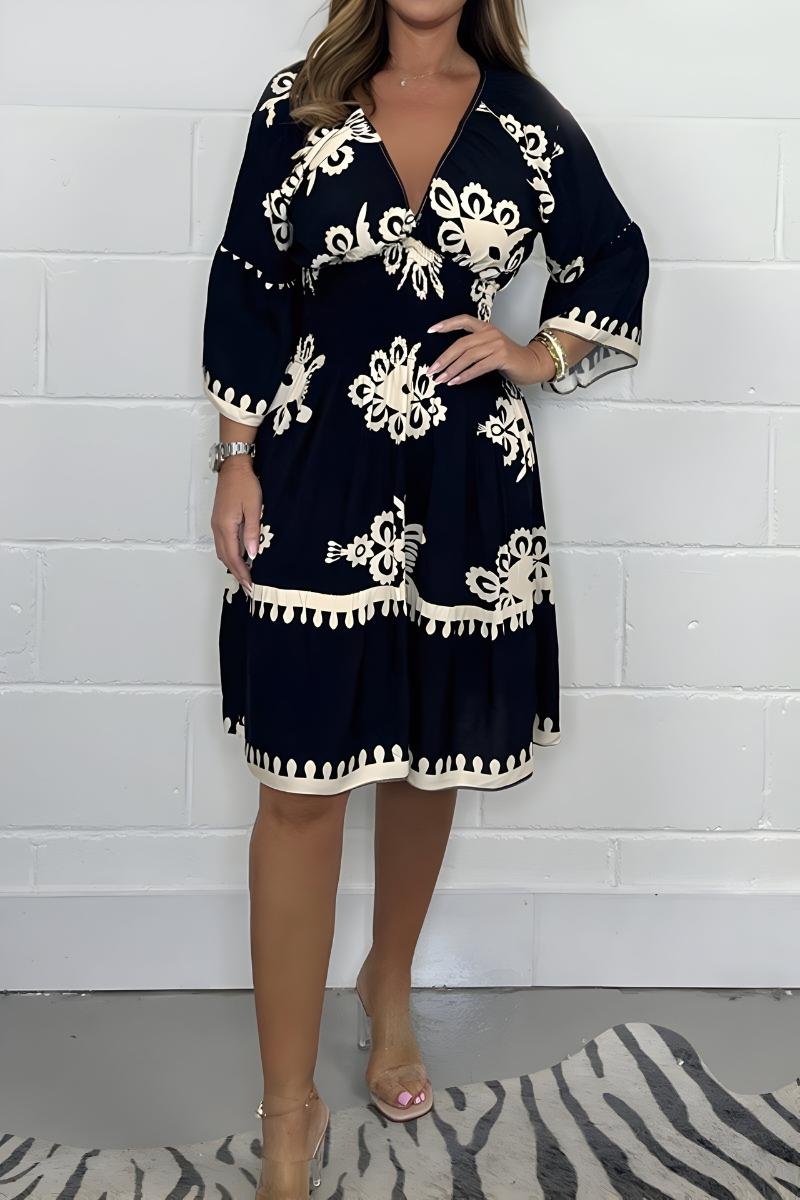 Abito Elegante Donna con Motivo Scollo a V Classico - Brentozzi
