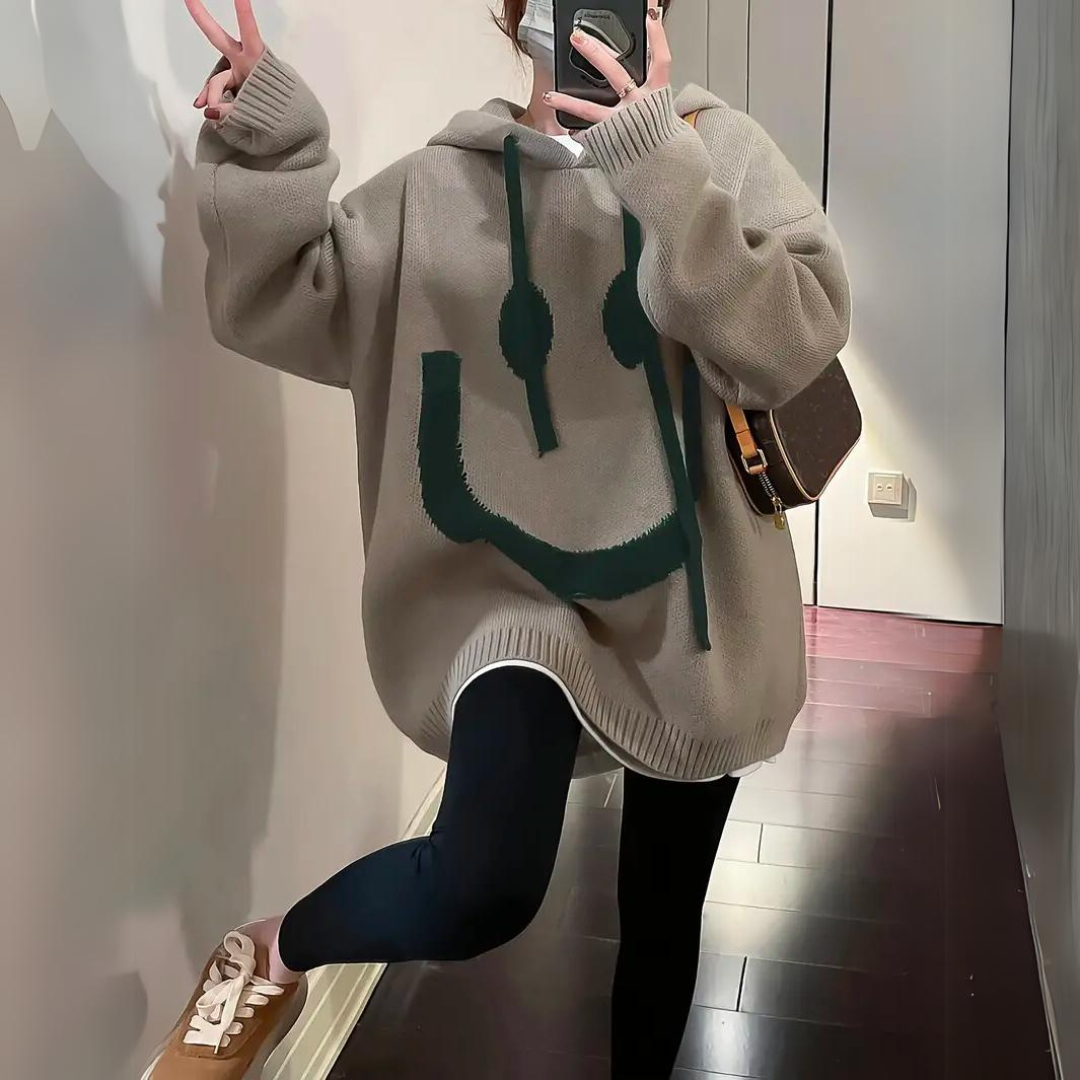Felpa Donna Oversize Cotone Stampa Smiley Comfort
