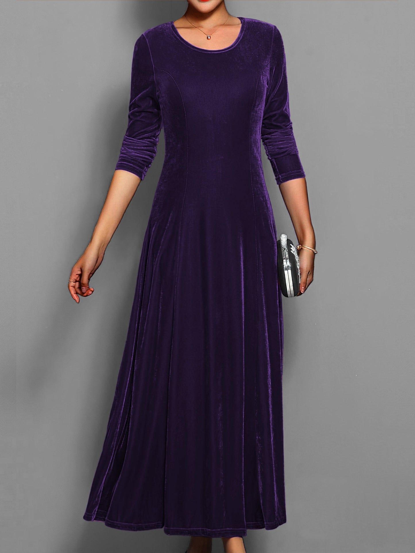 Abito Midi Donna Manica Lunga Casual Elegante Autunnale