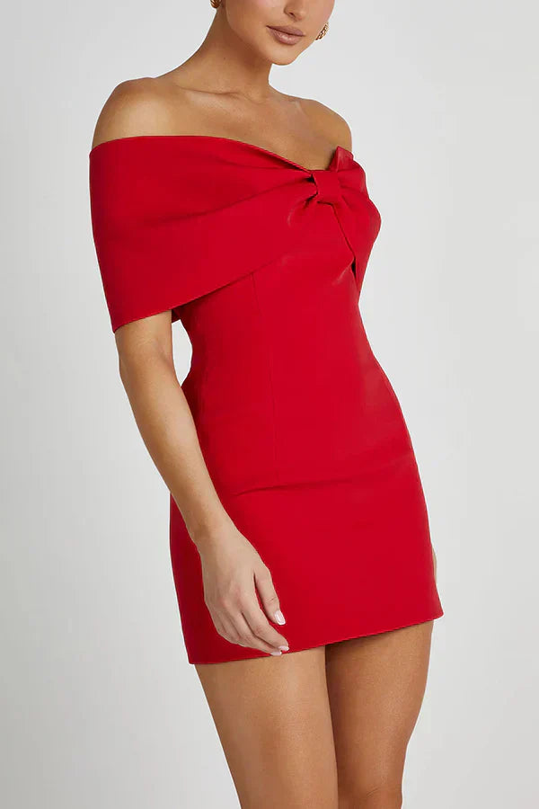 Abito Mini Donna Scollo Bardot Dettaglio Fiocco