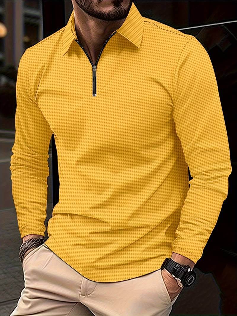 Maglia Uomo in Tessuto Waffle Manica Lunga Scollo a V
