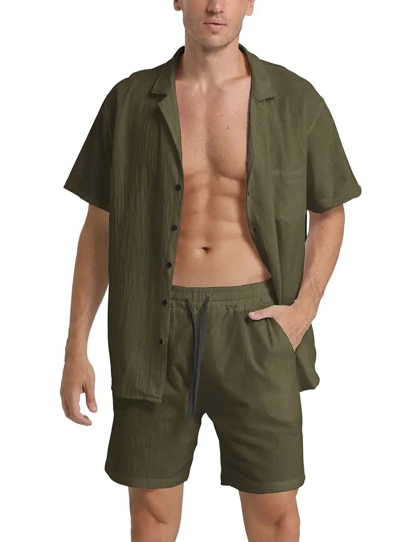 Completo Uomo Camicia Manica Corta con Bottoni e Pantaloncini
