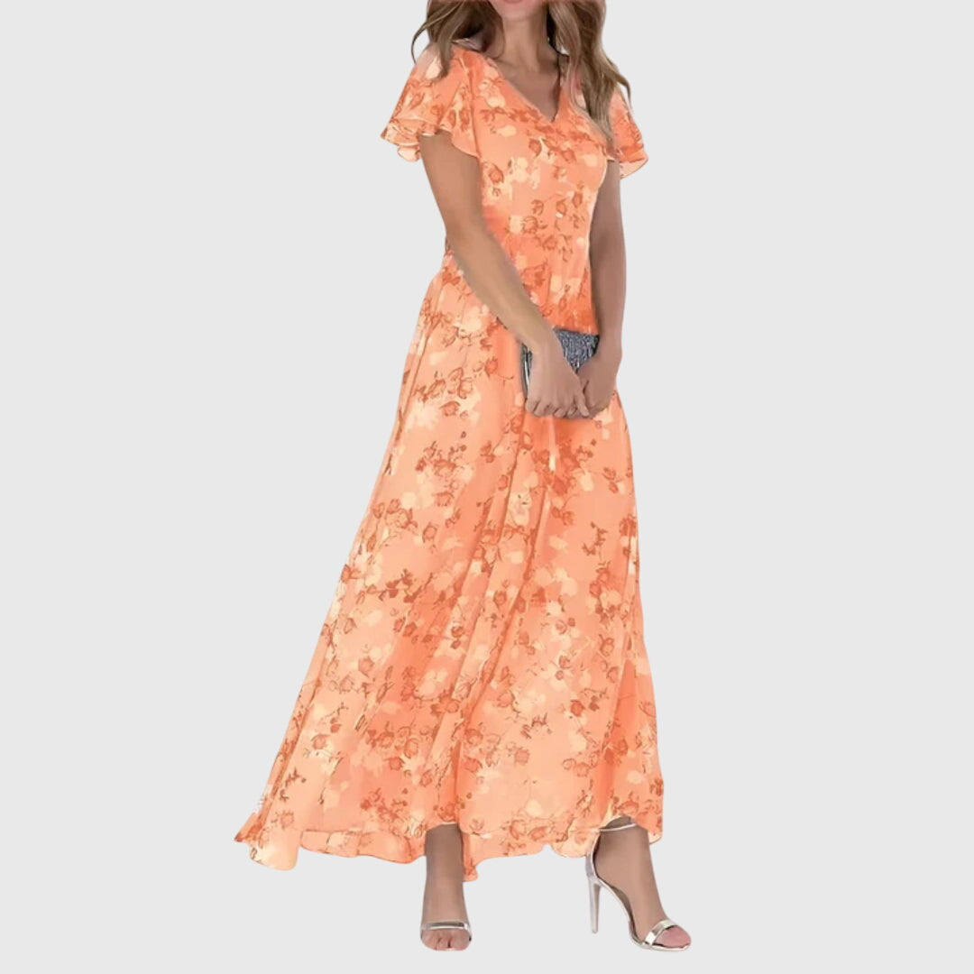 Abito Maxi Donna Scollo a V Fantasia Floreale - Brentozzi