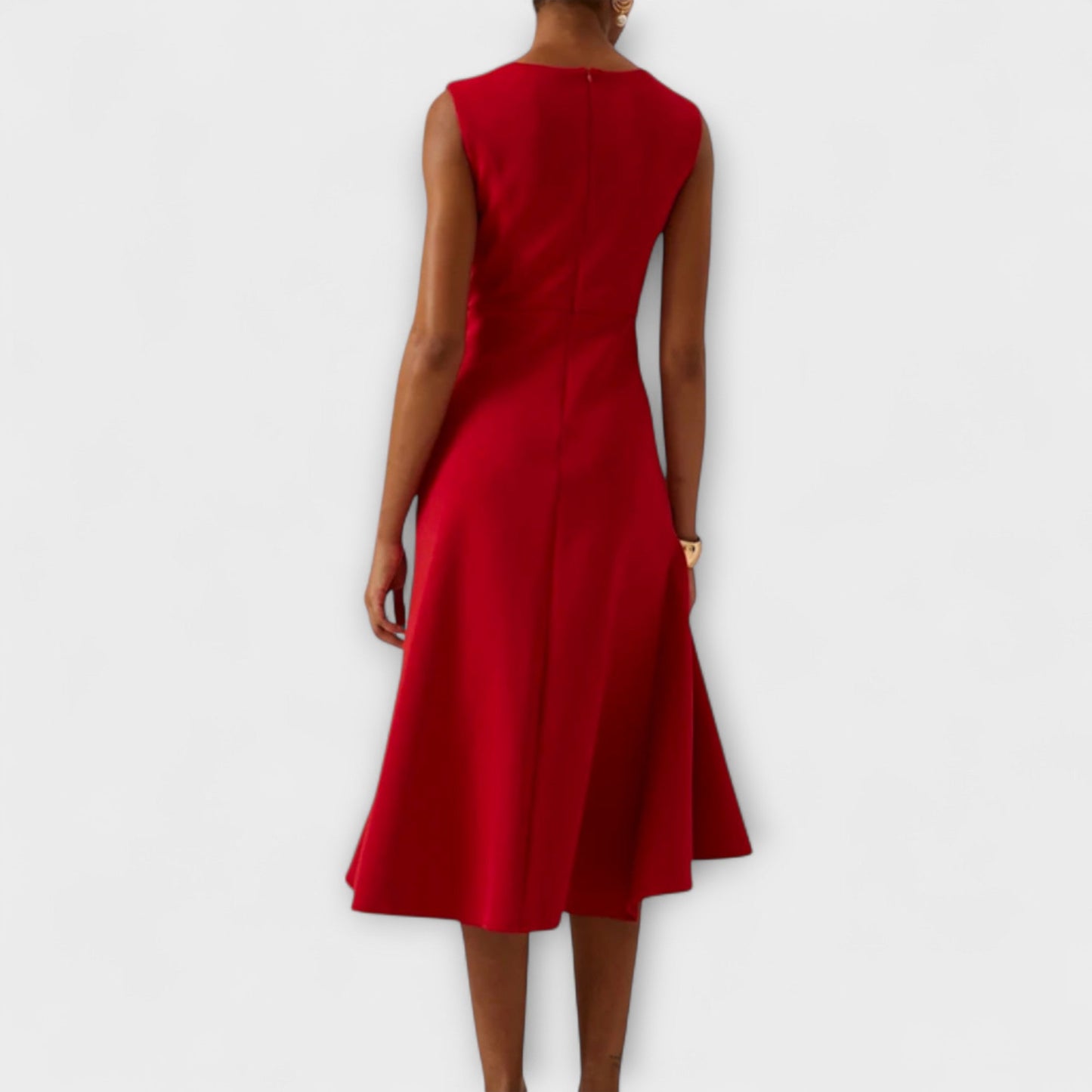 Abito Midi Donna Elegante Senza Maniche con Ruches