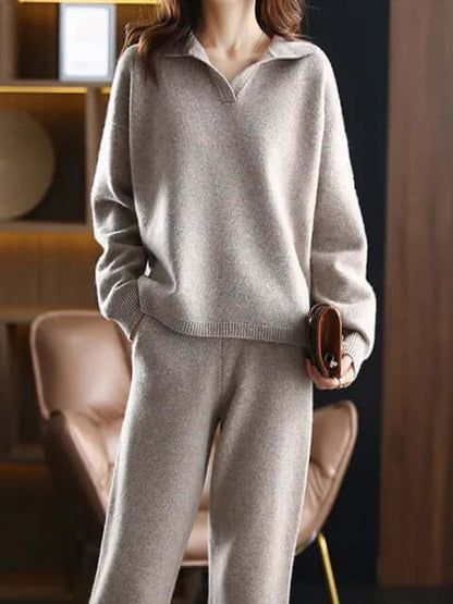 Completo Donna Maglione Polo Oversize e Pantaloni Dritti