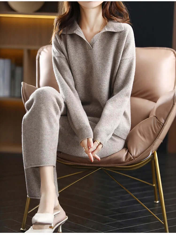 Completo Donna Maglione Polo Oversize e Pantaloni Dritti