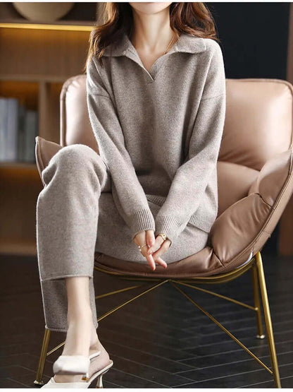 Completo Donna Maglione Polo Oversize e Pantaloni Dritti