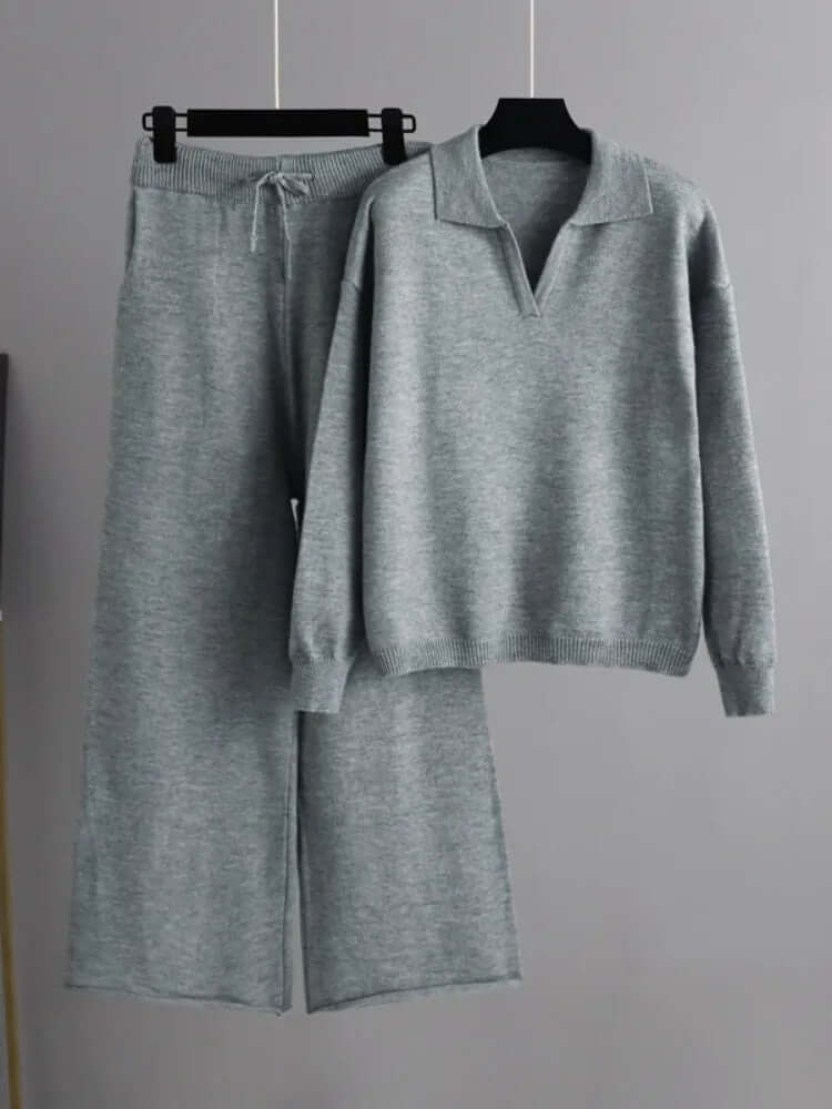 Completo Donna Maglione Polo Oversize e Pantaloni Dritti