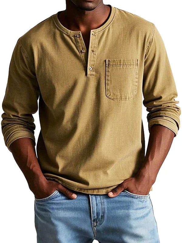 T-shirt Uomo Manica Lunga Henley Stile Casual
