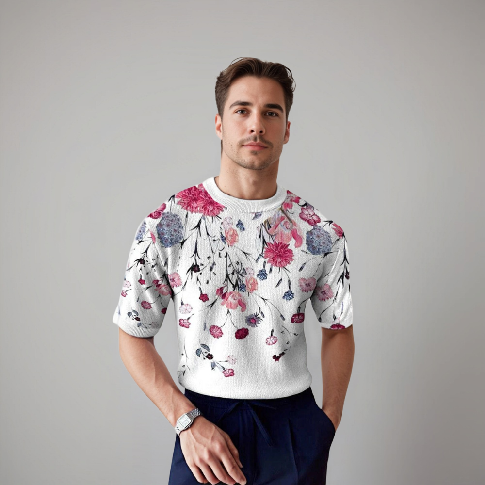 Camicia Uomo Manica Corta Motivo Floreale