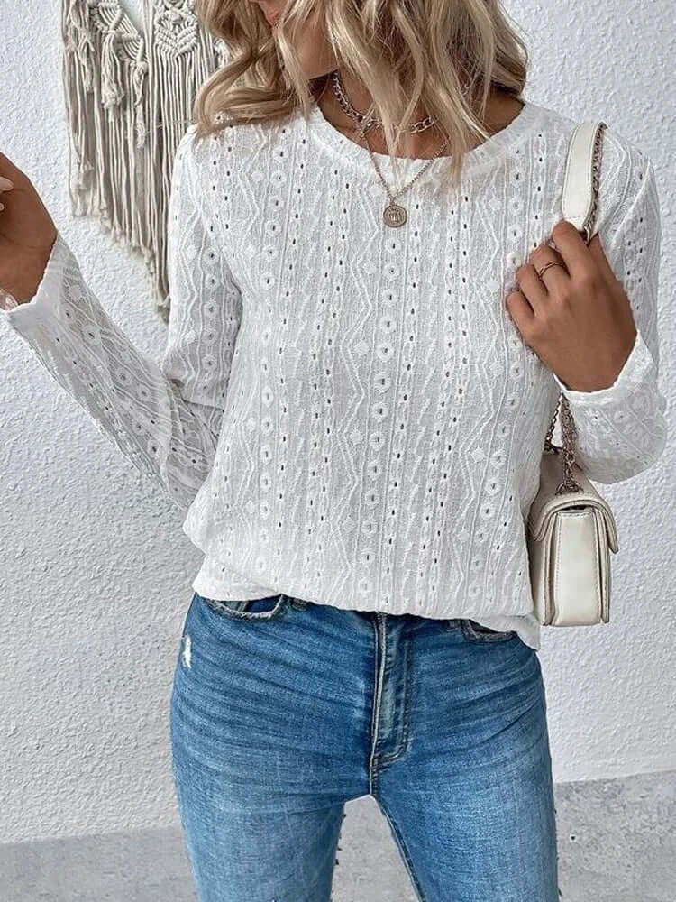 Blusa Donna in Pizzo Manica Lunga Elegante