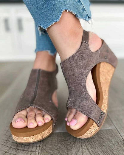 Sandali Donna Zeppa Plateau con Fibbia al Tallone