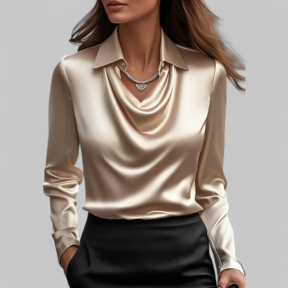 Blusa Donna Manica Lunga Scollo a Cascata