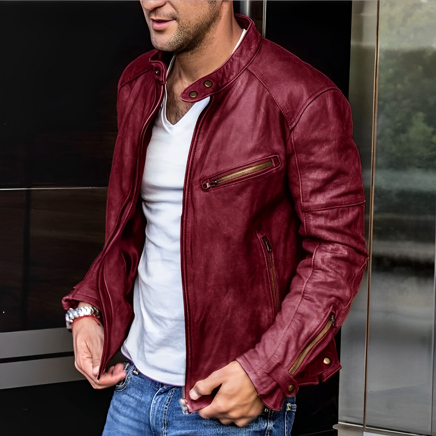 Giacca Uomo in Pelle Stile Classico Vestibilità Regolare - Brentozzi