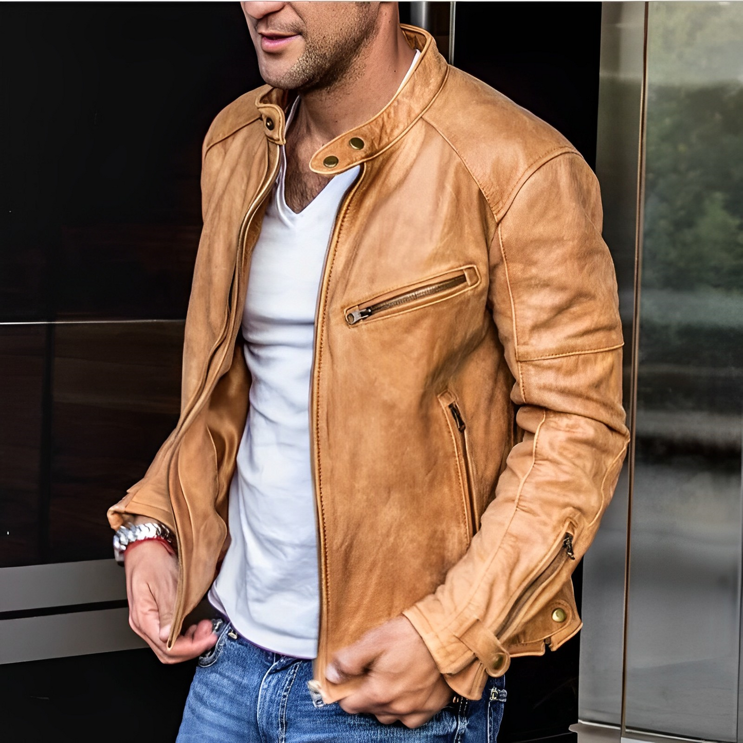 Giacca Uomo in Pelle Stile Classico Vestibilità Regolare