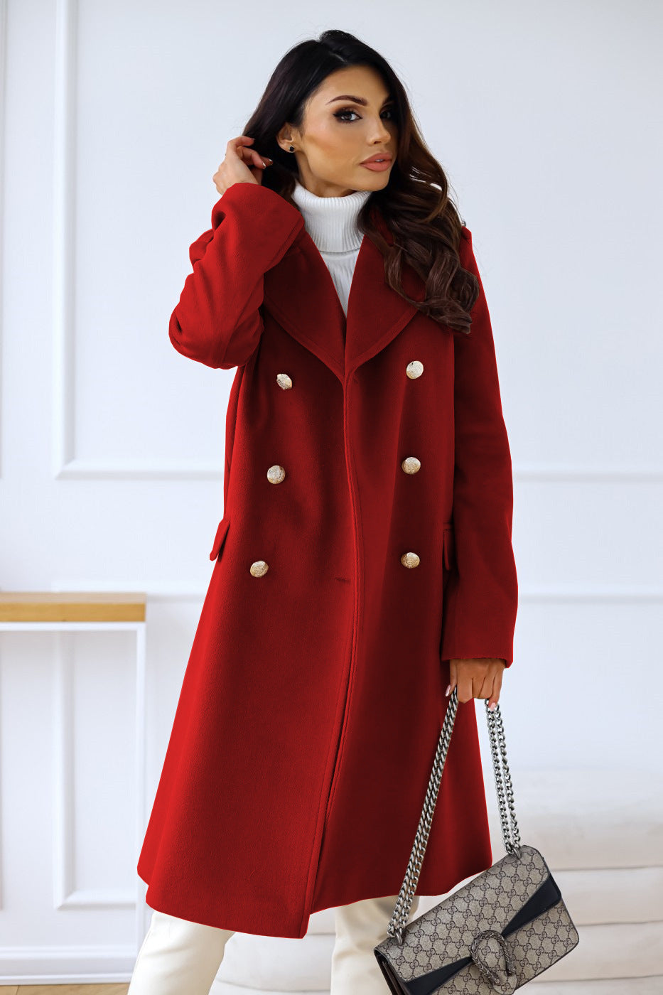 Cappotto Donna Doppio Petto in Tessuto Morbido Classico