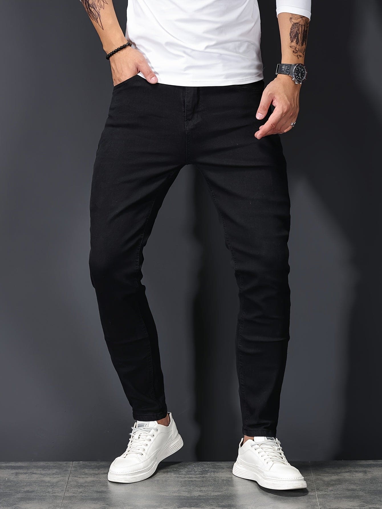 Jeans Uomo Skinny Slim Fit con Chiusura a Zip