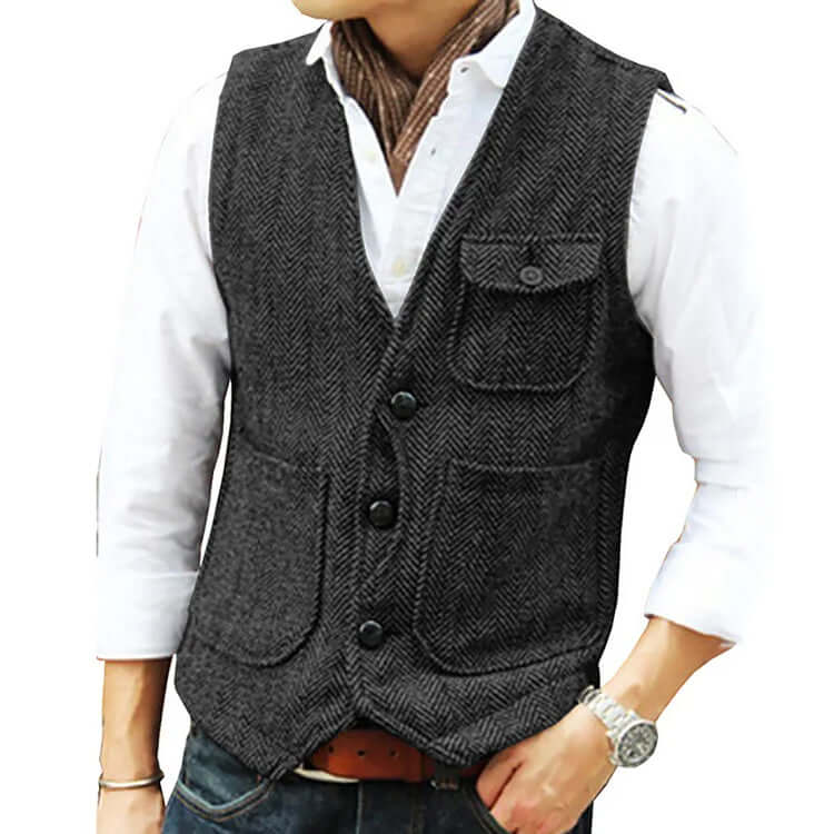 Gilet Uomo Effetto Cashmere Chiusura Singola Elegante