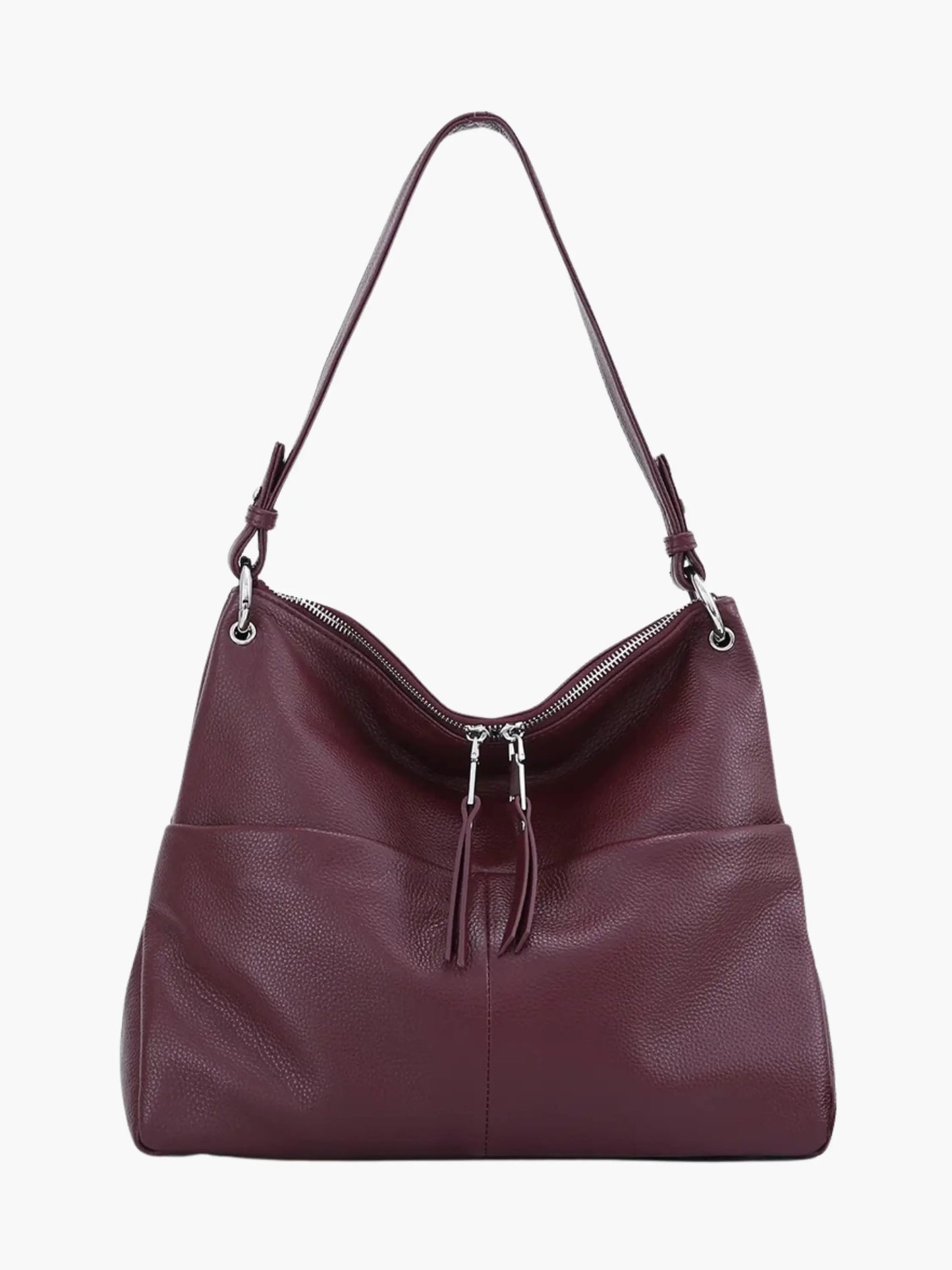 Borsa Hobo Donna in Pelle Morbida con Chiusura Zip
