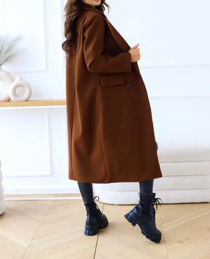 Trenchcoat Donna Elegante in Tessuto Sagomato Manica Lunga