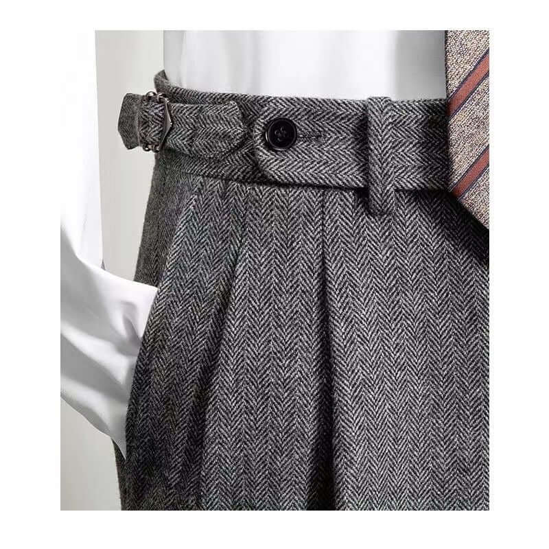 Pantaloni Uomo in Tweed Look Vintage Vestibilità Comoda