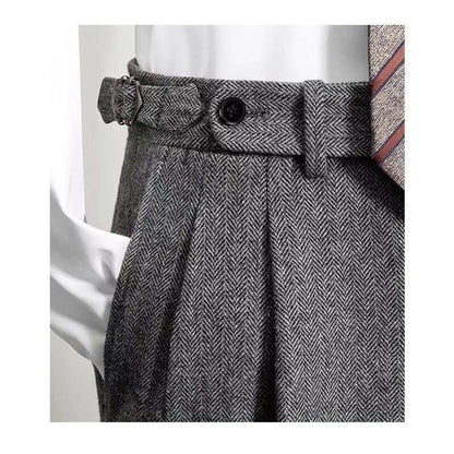 Pantaloni Uomo in Tweed Look Vintage Vestibilità Comoda
