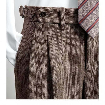 Pantaloni Uomo in Tweed Look Vintage Vestibilità Comoda
