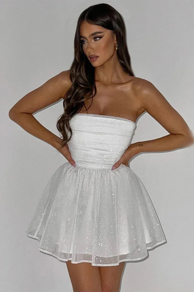 Abito Mini Donna Senza Spalline con Glitter