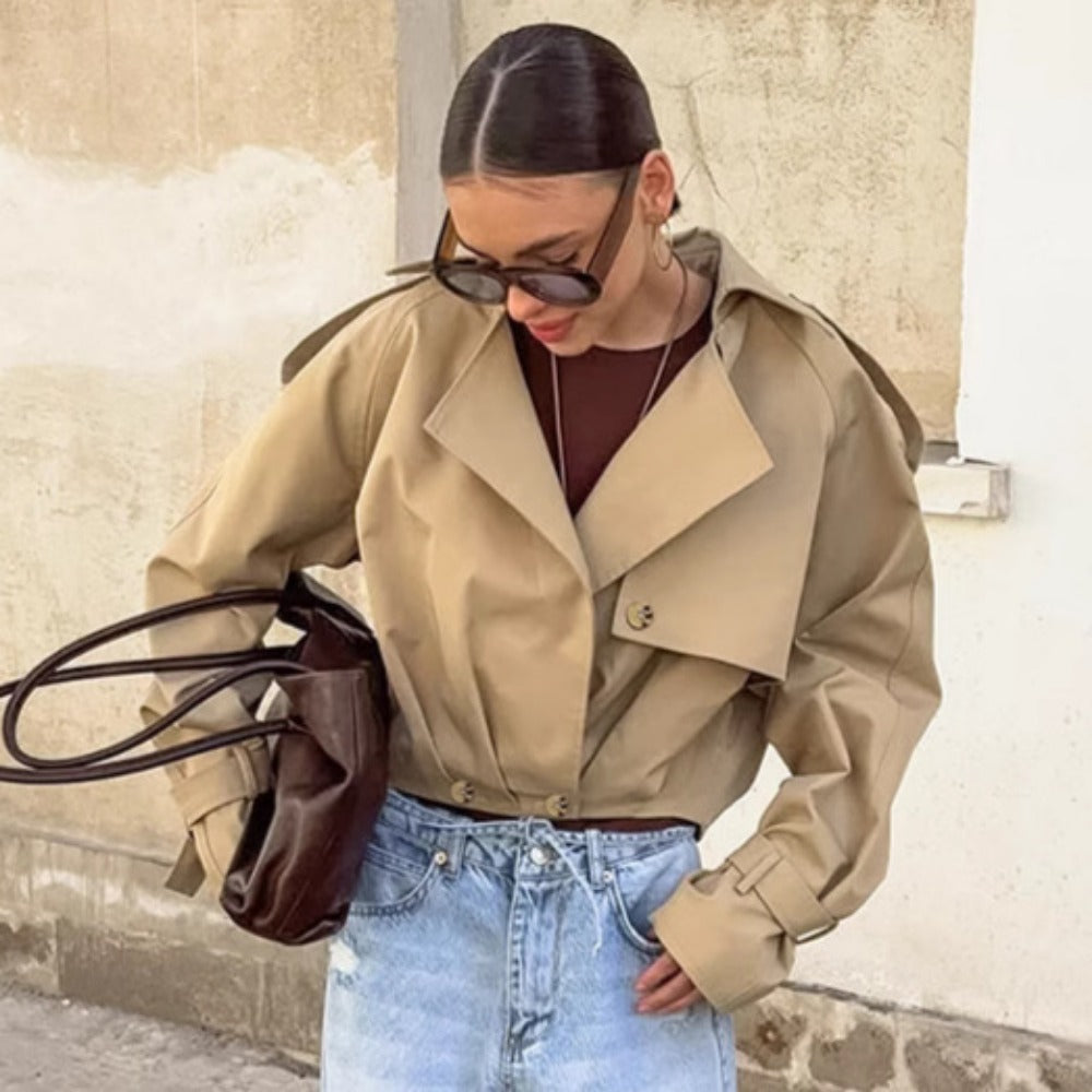 Trench Coat Donna Tessuto Leggero Colletto Largo Manica Corta