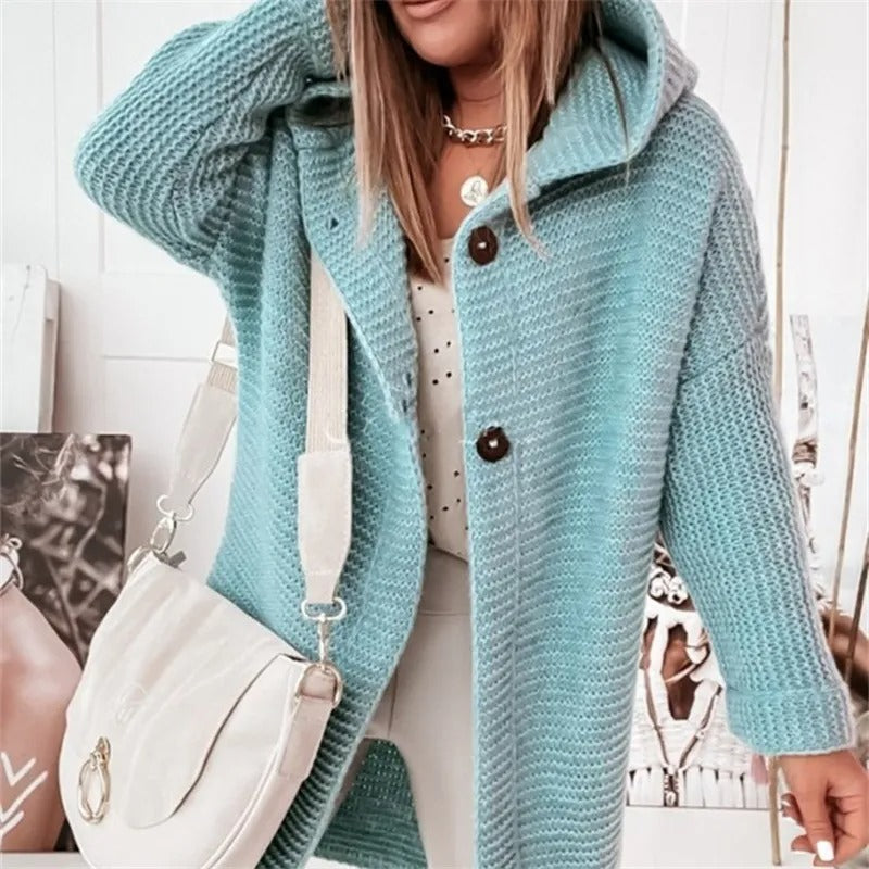 Cardigan Donna con Cappuccio Effetto Cashmere Elegante