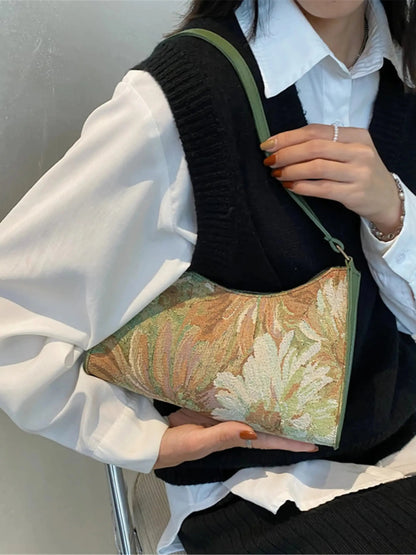 Borsa Tracolla Donna Tessuto Tappezzeria Stile Vintage