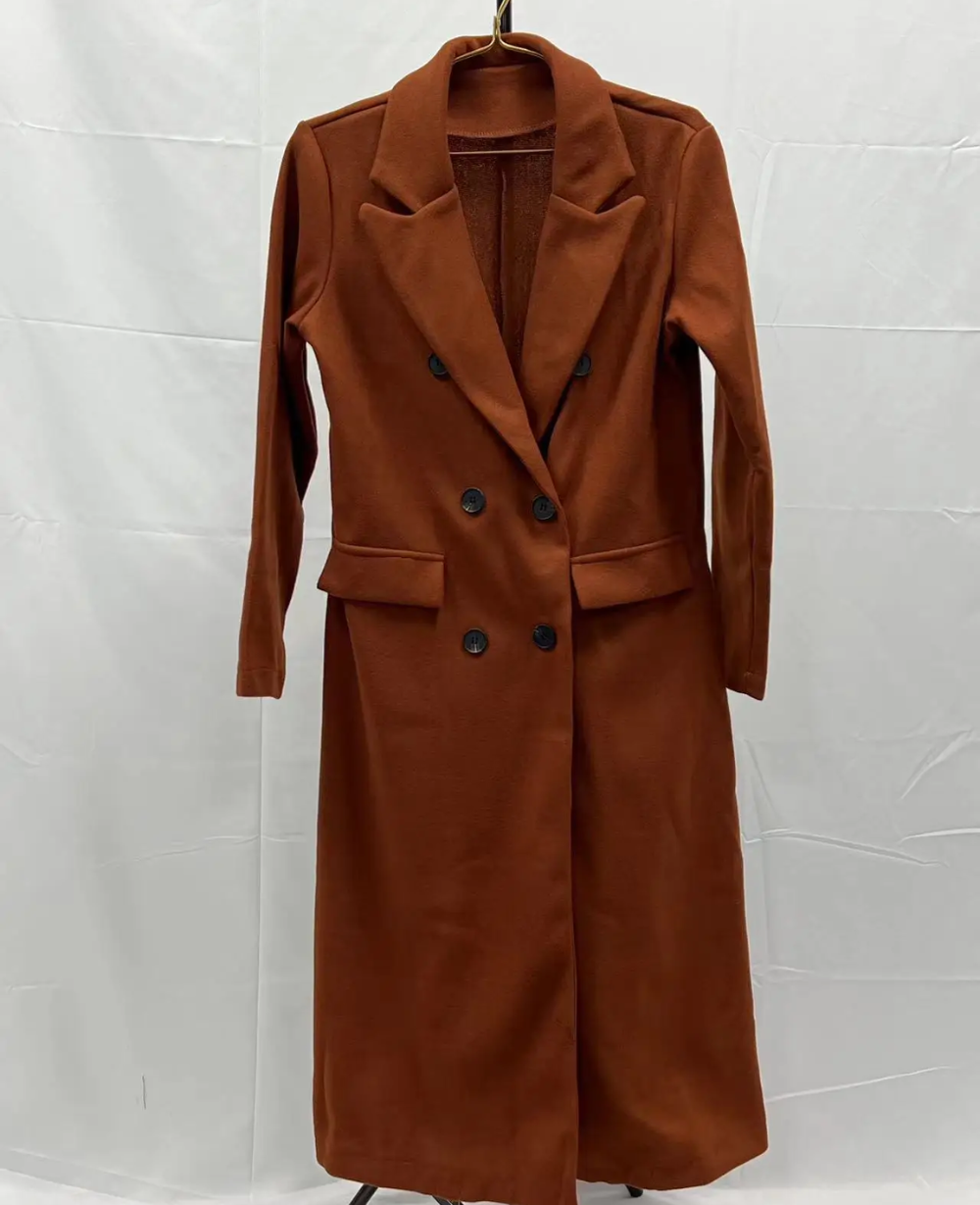 Trenchcoat Donna Elegante in Tessuto Sagomato Manica Lunga
