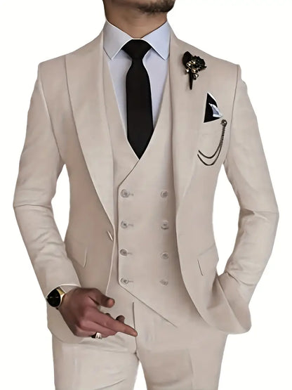 Completo Business Uomo Blazer Gilet e Pantaloni Taglio Classico