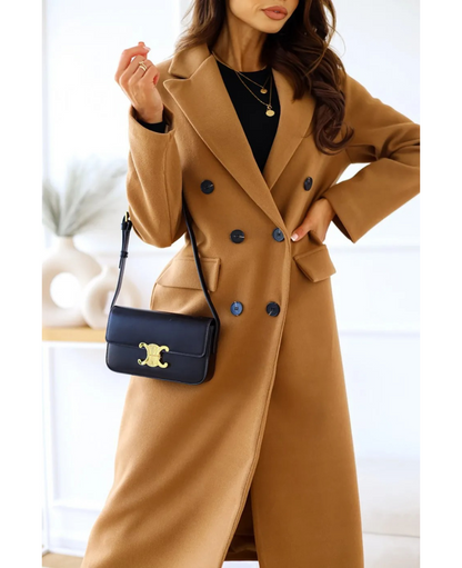 Trenchcoat Donna Elegante in Tessuto Sagomato Manica Lunga