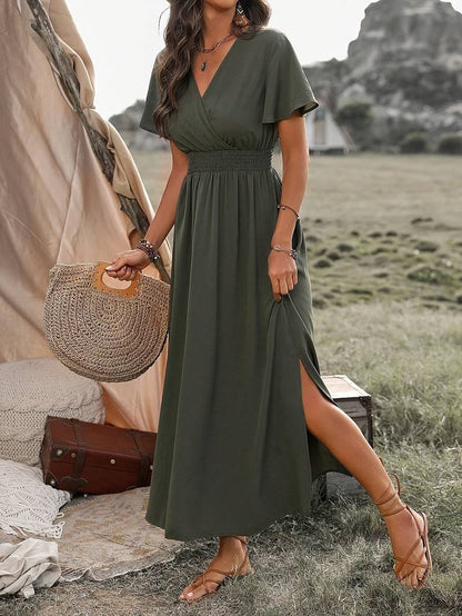 Abito Maxi Donna Scollo a V Stile Boho Elegante