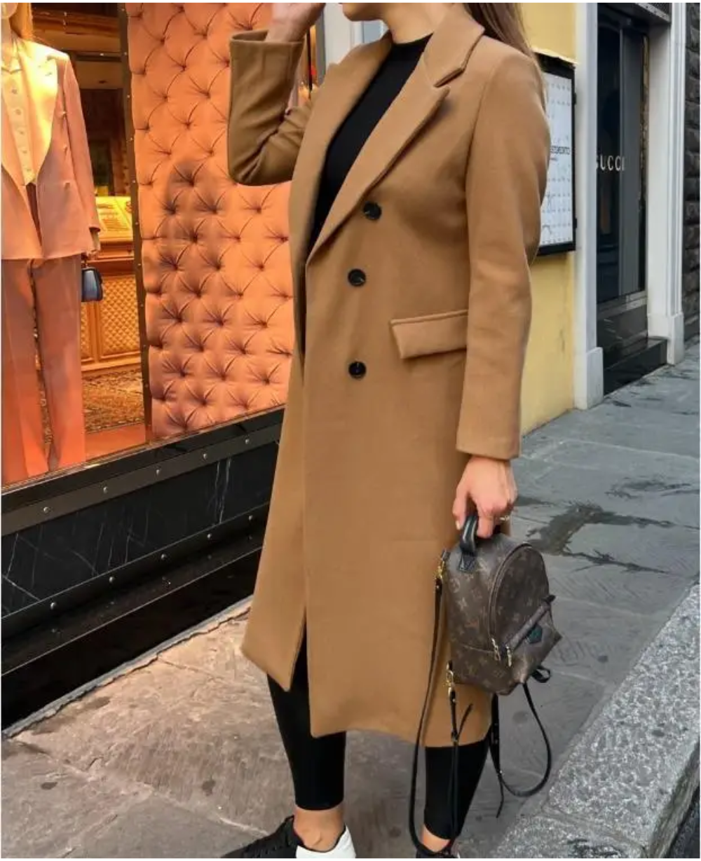 Trenchcoat Donna Elegante in Tessuto Sagomato Manica Lunga