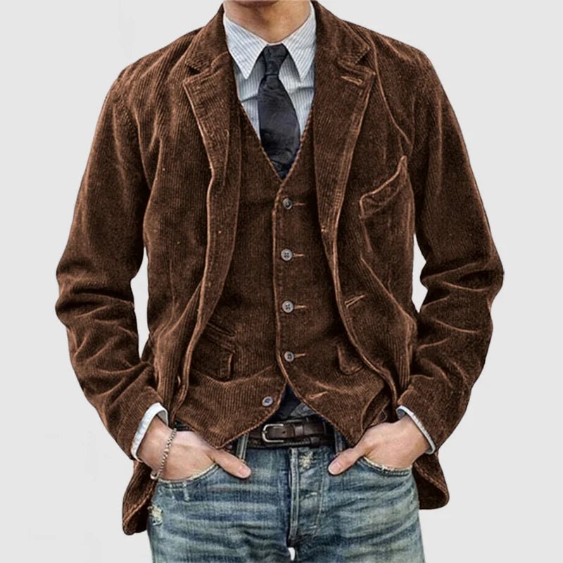 Blazer Uomo in Velluto Slim Fit con Colletto Rever e Chiusura a