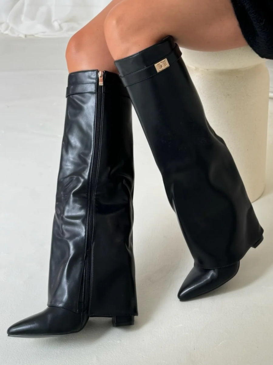 Stivali Donna in Pelle Scamosciata Eleganti Dettagli Metallici