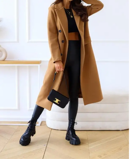 Trenchcoat Donna Elegante in Tessuto Sagomato Manica Lunga