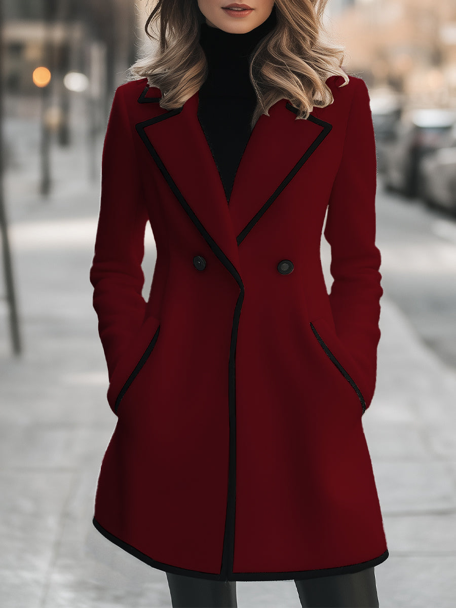 Giacca Donna Doppiopetto Elegante con Finiture Contrastanti