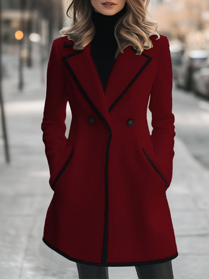 Giacca Donna Doppiopetto Elegante con Finiture Contrastanti