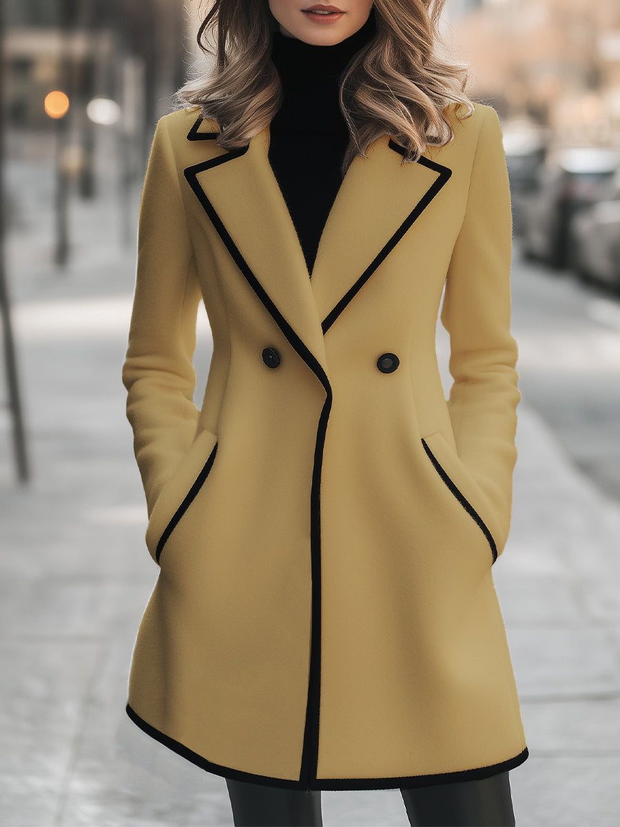 Giacca Donna Doppiopetto Elegante con Finiture Contrastanti