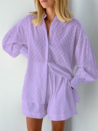 Completo Donna in Cotone Mix Blusa Oversize e Shorts