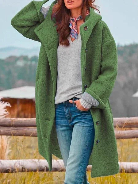 Cappotto Donna Lungo Lana Bottoni Design Elegante