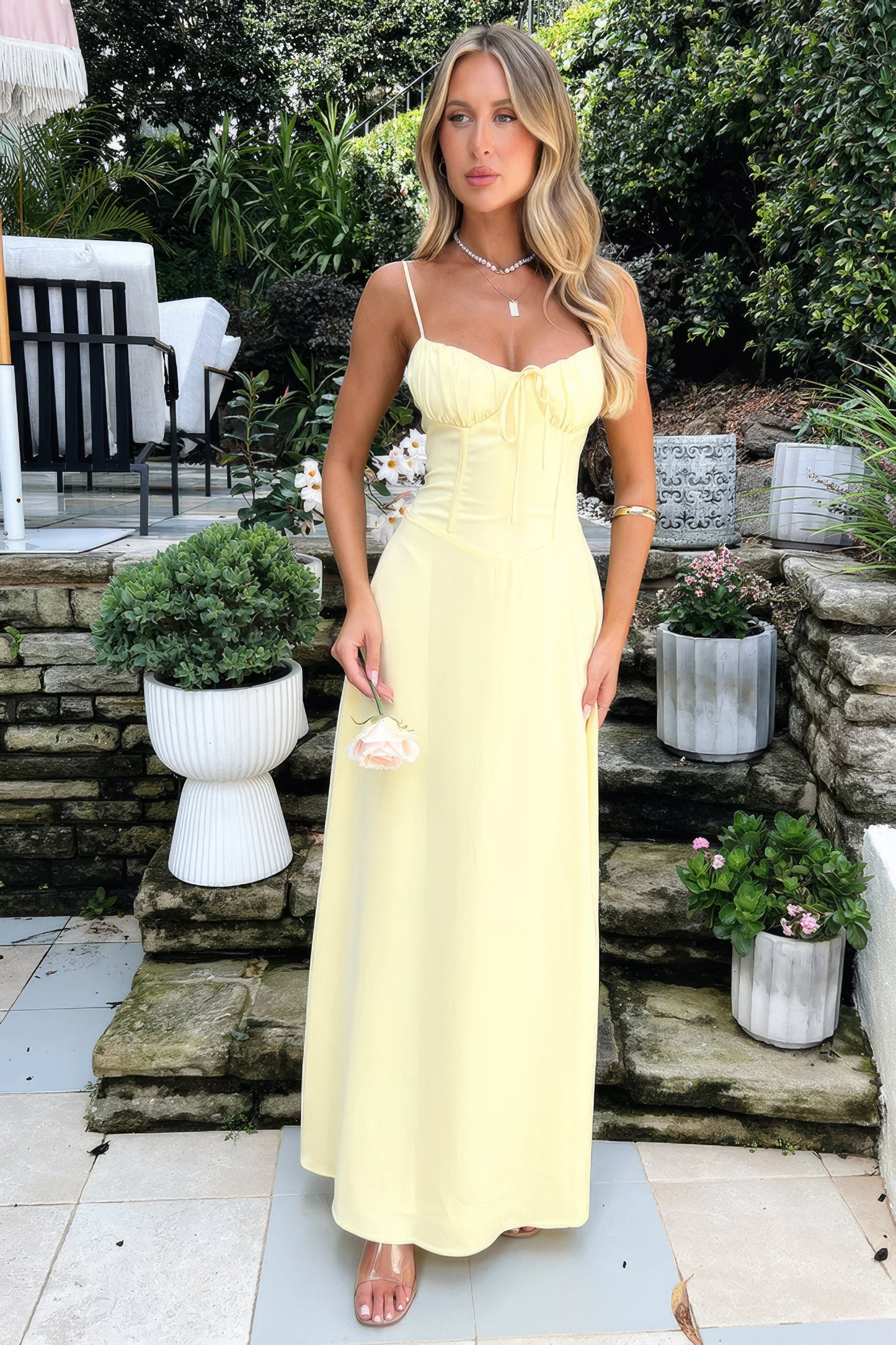 Abito Maxi Donna Elegante Scollo Largo Manica Lunga
