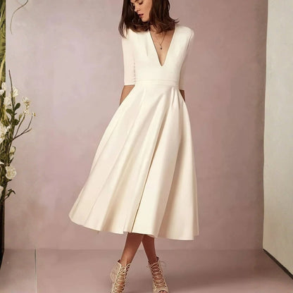 Abito Midi Donna Elegante Svasato Cerimonia