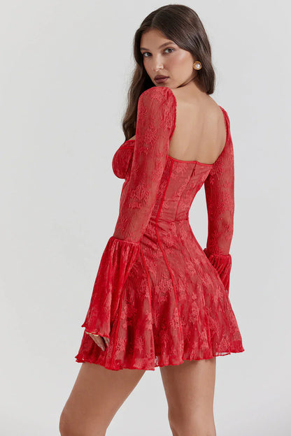 Abito Mini Donna Manica Lunga Svasata