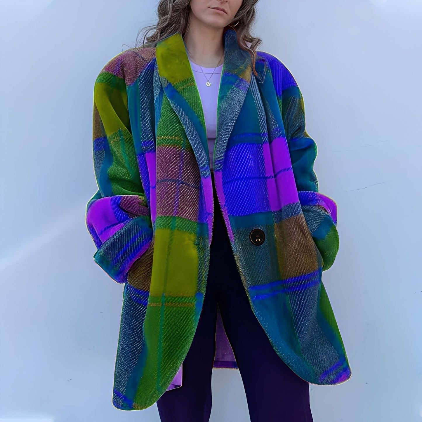 Cappotto Donna con Rever Colorato e Tasche